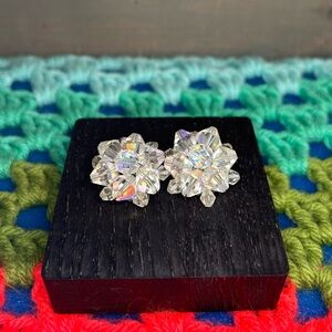 Vintage AB Crystal Bead Cluster Clip Earrings